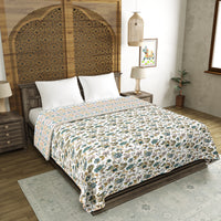 BLOCKS OF INDIA Polycotton Double Dohar /Blanket for Summer (GREEN IKAT DULL COTTON)