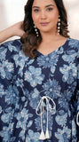 Hand Block Kaftan in Pure Cotton Fabric Blue Flower