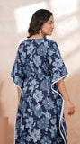Hand Block Kaftan in Pure Cotton Fabric Blue Flower