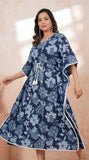 Hand Block Kaftan in Pure Cotton Fabric Blue Flower