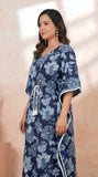 Hand Block Kaftan in Pure Cotton Fabric Blue Flower