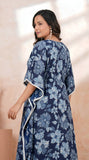 Hand Block Kaftan in Pure Cotton Fabric Blue Flower