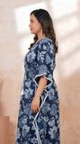 Hand Block Kaftan in Pure Cotton Fabric Blue Flower