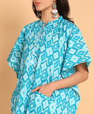 BLOCKS OF INDIA Co ords Set in Pure Cotton Green Ikat