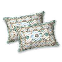BLOCKS OF INDIA Hand Block Print Cotton King Size Bedsheet (90 X 108 INCH) (Green Ikat)