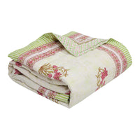 Cotton Single Size Quilt/ Rajai Hand Block Print for Light Winters (150x225 cm) (Green Leaf)