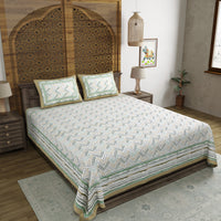 BLOCKS OF INDIA Hand Block Printed 300 TC Cotton Super King Size Bedsheet(106 x 106)