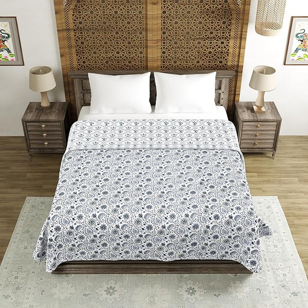 BLOCKS OF INDIA Polycotton Double Dohar /Blanket for Summer (GREY JAAL DULL COTTON)