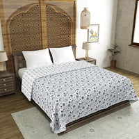 BLOCKS OF INDIA Polycotton Double Dohar /Blanket for Summer (GREY JAAL DULL COTTON)