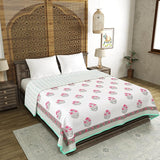 Cotton Dohar / Blanket King Bed Size Hand Block Printed (Green Buta New)