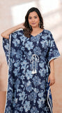 Hand Block Kaftan in Pure Cotton Fabric Blue Flower