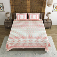 BLOCKS OF INDIA Hand Block Print Cotton King Size Bedsheet (Maroon Leaf)