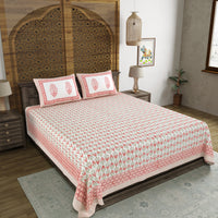 BLOCKS OF INDIA Hand Block Print Cotton King Size Bedsheet (Maroon Leaf)