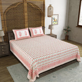 BLOCKS OF INDIA Hand Block Print Cotton King Size Bedsheet (Maroon Leaf)