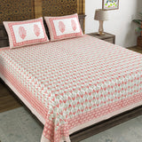 BLOCKS OF INDIA Hand Block Print Cotton King Size Bedsheet (Maroon Leaf)