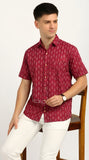 Cotton Hand Block Print Half Sleeves Summer Shirt for Men Maroon Patti