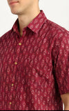 Cotton Hand Block Print Half Sleeves Summer Shirt for Men Maroon Patti