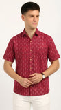 Cotton Hand Block Print Half Sleeves Summer Shirt for Men Maroon Patti