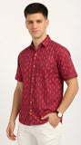 Cotton Hand Block Print Half Sleeves Summer Shirt for Men Maroon Patti