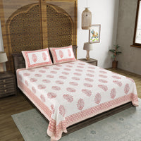 BLOCKS OF INDIA Hand Block Print Cotton King Size Bedsheet (Maroon Pot)