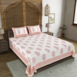 BLOCKS OF INDIA Hand Block Print Cotton King Size Bedsheet (Maroon Pot)