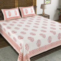BLOCKS OF INDIA Hand Block Print Cotton King Size Bedsheet (Maroon Pot)