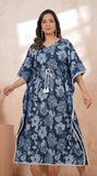 Hand Block Kaftan in Pure Cotton Fabric Blue Flower