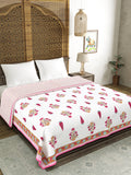 Hand Block Printed 100% Cotton Dohar King Size Reversible (Pink Pine Rose)