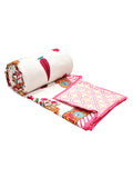 Hand Block Printed 100% Cotton Dohar King Size Reversible (Pink Pine Rose)
