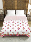 Hand Block Printed 100% Cotton Dohar King Size Reversible (Pink Pine Rose)