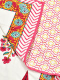 Hand Block Printed 100% Cotton Dohar King Size Reversible (Pink Pine Rose)
