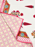 Hand Block Printed 100% Cotton Dohar King Size Reversible (Pink Pine Rose)