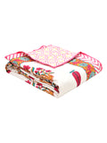 Hand Block Printed 100% Cotton Dohar King Size Reversible (Pink Pine Rose)
