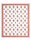 Hand Block Printed 100% Cotton Dohar King Size Reversible (Pink Pine Rose)