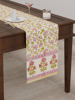 BLOCKS OF INDIA Hand Block Printed Cotton Table Runner for Center/Dining Table (33 x 180 cm) (Pink Rose)