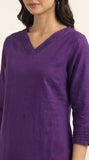 Women Solid Kurta With Trouser (Purple)