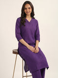 Women Solid Kurta With Trouser (Purple)