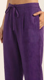 Women Solid Kurta With Trouser (Purple)