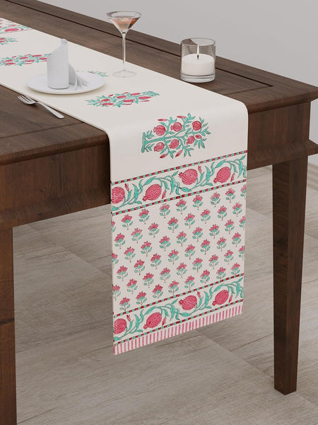 BLOCKS OF INDIA Hand Block Printed Cotton Table Runner for Center/Dining Table (33 x 180 cm) (Red Anar)