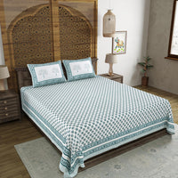 BLOCKS OF INDIA Hand Block Print Cotton King Size Bedsheet (Blue Buti)