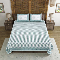 BLOCKS OF INDIA Hand Block Print Cotton King Size Bedsheet (Blue Buti)