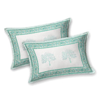 BLOCKS OF INDIA Hand Block Print Cotton King Size Bedsheet (Green Buti)