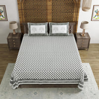 BLOCKS OF INDIA Hand Block Print Cotton King Size Bedsheet (Grey buti)