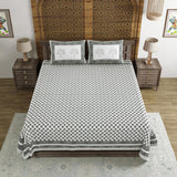 BLOCKS OF INDIA Hand Block Print Cotton King Size Bedsheet (Grey buti)