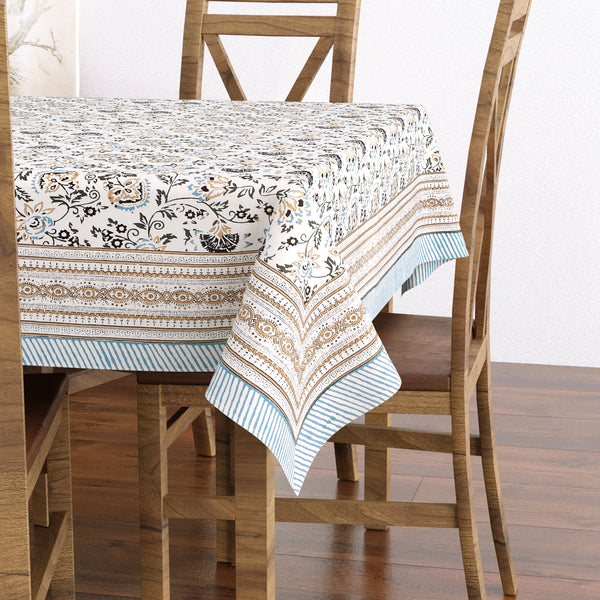 Pure Cotton Table Cloth Rajasthani Hand Block Printed (Grey Floral)