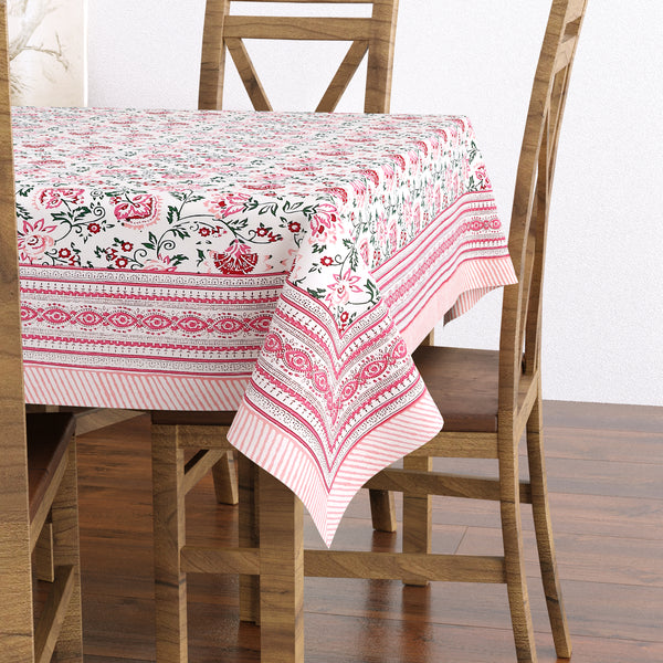 Pure Cotton Table Cloth Rajasthani Hand Block Printed (Pink Floral)