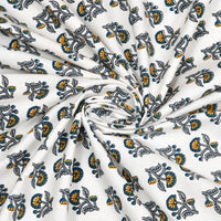 Pure Cotton Table Cloth Rajasthani Hand Block Printed (Grey Yellow Buti)