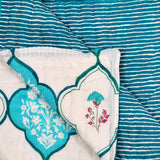 BLOCKS OF INDIA Hand Block Printed Cotton King Size Quilt (Turq Mughal)
