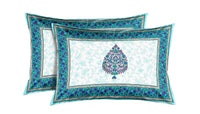 King Size Pure Cotton Hand Block Print Bedsheet (Blue Motifs)