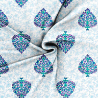 King Size Pure Cotton Hand Block Print Bedsheet (Blue Motifs)